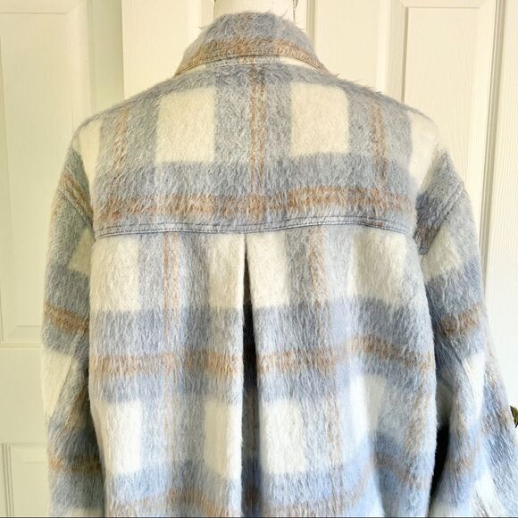 Reformation Ainslie Wool-Blend Long Jacket in Light Blue Plaid Large MSRP $268 - Picture 7 of 14